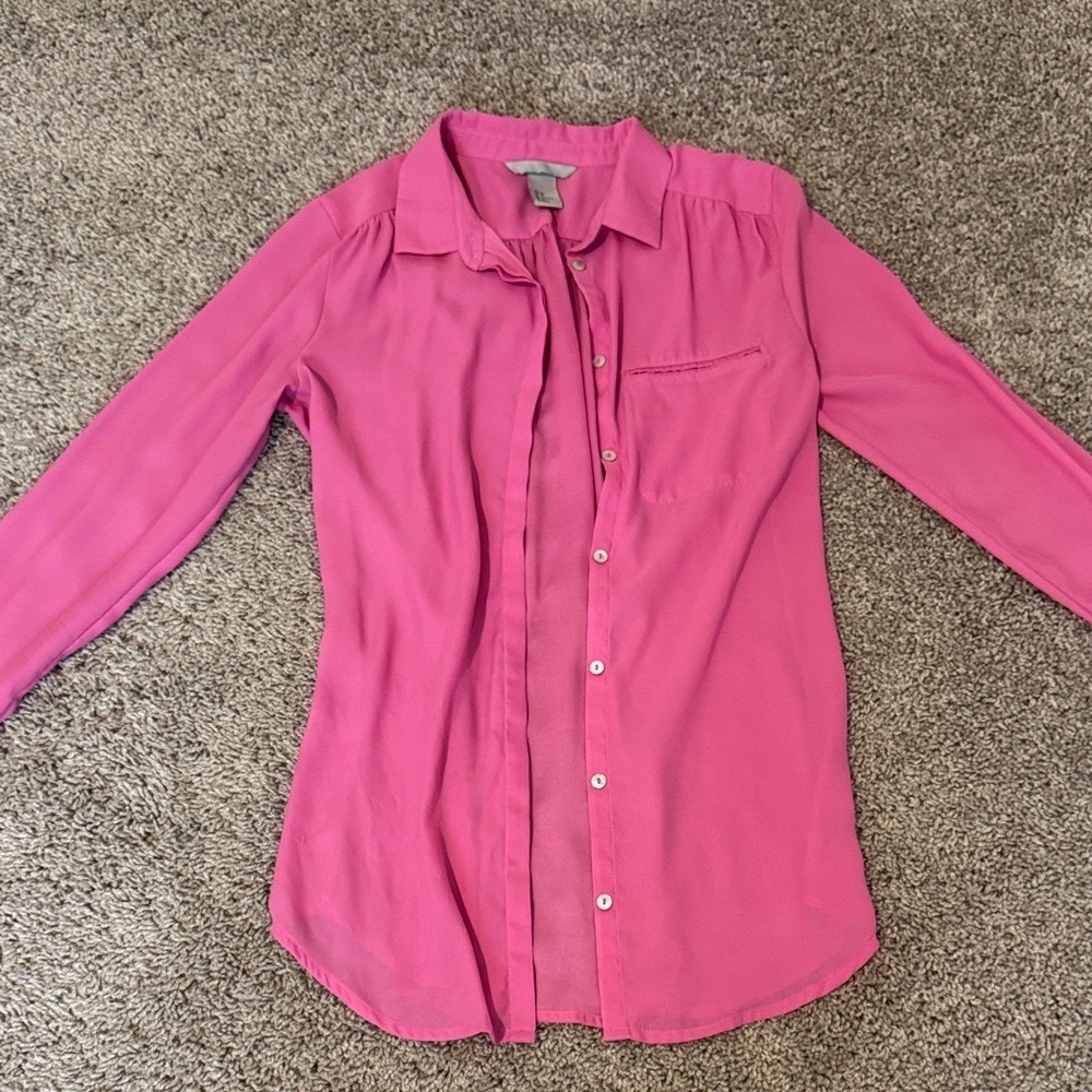 H&M Pink Button-Up Chiffon Blouse- Size 4